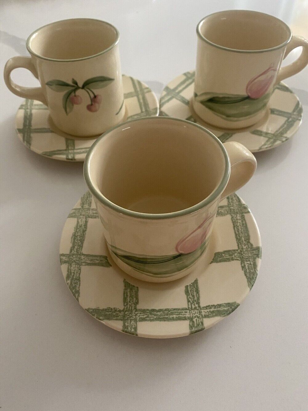 Pfaltzgraff Garden Party Set Of 3 Coffee Cup & Saucer